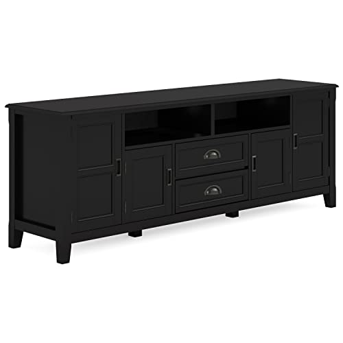 SIMPLIHOME Burlington SOLID WOOD 72 Inch Wide Transitional TV Media Stand in Black for TVs up to 80 Inches, For the Living Room and Entertainment Center
