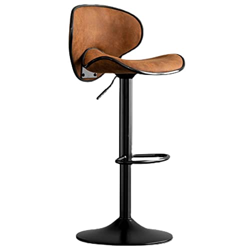 Taburete giratorio vintage para el hogar y la oficina, altura ajustable, 60-80 cm, cojín de tela suave de 41,5 cm, base elegante, acabado marrón, ideal para dormitorio y escritorio