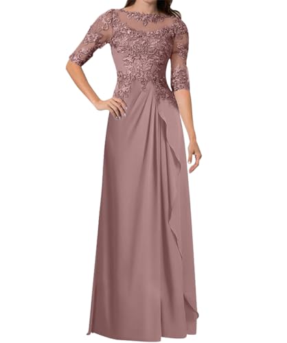 Women's Long Sleeves Mother of The Bride Dresses for Wedding Lace Appliques Chiffon Formal Evening Gowns4