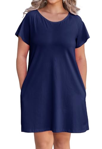 Image of Alaster Women's Casual Summer T Shirt Dress Loose Short Sleeve Tunic Dress with Pocket for Women