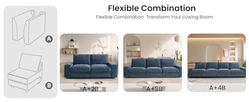 Image of TEKAMON Middle Seat with Storage, Modular Sofa Couch, Blue