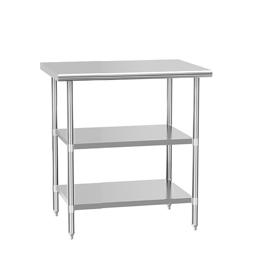 Mesa Acero Inoxidable Hosteleria, Banco Trabajo Comerciales con Estante Inferior de 2 Niveles, Mesa de Trabajo Multiusos en la Cocina, Garaje, Lavandería, Barbacoa al Aire Libre(36'W x 24'D x 34'H)