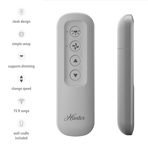 Image of Hunter Universal Fan Light Remote Control Replacement - Ceiling Fan Remote Control Kit with Wall Mount & Receiver, Manages Speed & Light, Supports Dimming, Compatible w /Most Brands - 99770, Dove Grey
