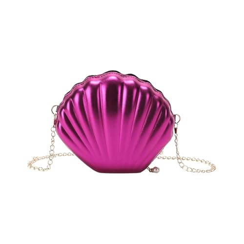 Vhersily Bolso de hombro de mujer de cuero PU con cadena dorada forma de concha cartera mini bolso, rojo, Large