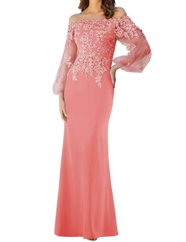 Appliques Chiffon Mother of The Bride Dresses for Wedding Tulle Long Sleevess Formal Dress with Evening Gown