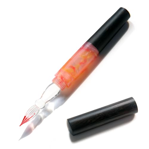SeventyTwo Handmade Glass Dip Pen with Wood Handle Black and Pink Coral Design Calligraphy Writing Pen with Cap (Black-Pink)