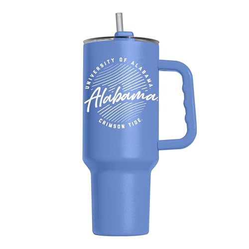 Image of Logo Brands NCAA Alabama Crimson Tide Retro Script Arctic 40 oz Tumbler with Handle - Stylish Everyday Use Powder Coated-Stainless Steel with Straw- Keeps Cold For Hours