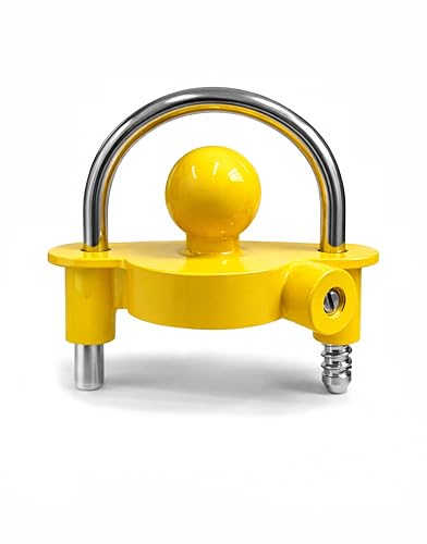 Purely Outdoors HitchPRO Universal Trailer Hitch Lock Heavy Duty Caravan Hitchlock Anti-Theft Tow Ball Coupling Lock for 50mm Couplings High Security Steel Lock with 2 Keys Hazard Yellow