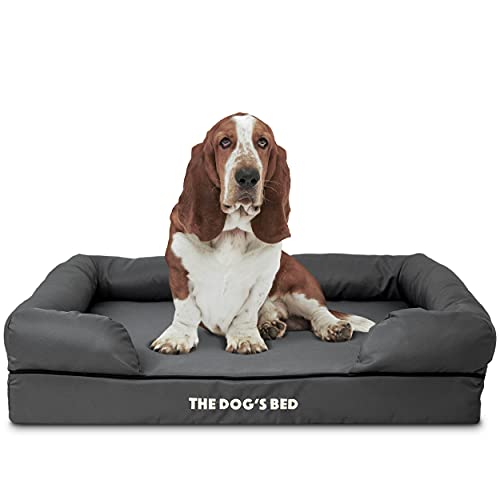 The Dog’s Bed – Orthopaedic Memory Foam Bolster Bed, Grey with Black Trim, Large