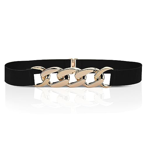 Metal Gold Stretch Waist Belt Punk Metal Belt Chain for Women Girls Fashion Elastic Belt Decoration for Dress Coat Daily Use Clothing Accessories