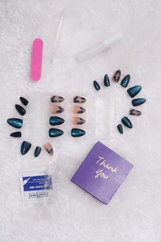 Image of SUSA SOUL24 Pcs ReusablePress On Nails Fake Nails with Glue and Kit| Midnight Aurora ButterfliesHigh Gloss Press On Nails | ABS Material UV Protected Long Lasting Finish | Reusable Customizable Nail Kit |Almond Nails salon fresh look (Green - Medium Almond)