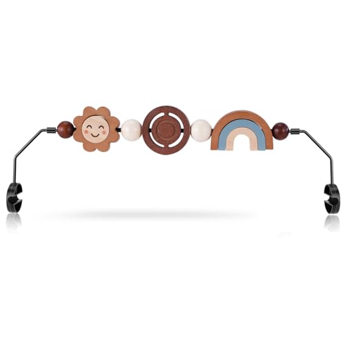 Baby Bouncer Toy Bar Wooden Compatible with Baby Bjorn Bouncer, Durable Wooden Bouncer Toy Bar Attachment, Tight and Secure Fit, Rotatable Sensory Toys for Curious Babies (Flower and Rainbow)