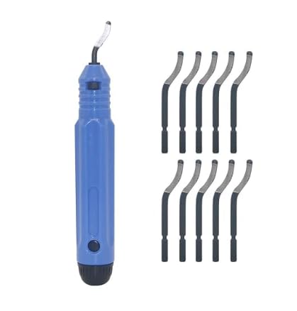 Hand Metal Deburring Tool NB1100 Handle + 10 pcs BS1010 Rotary Deburr Blades, Burr Remover Hand Tool for Wood/Plastic/Aluminum/Copper and Steel