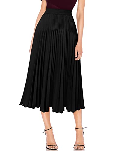 VFSHOW Womens Pleated Elastic High Waist Casual Work Business Office A-Line Swing Midi Skirt2