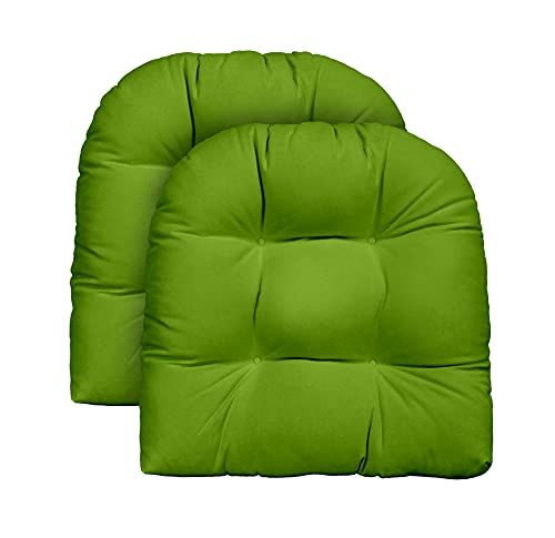 RSH Décor Indoor Outdoor Set of 2 U-Shape Wicker Tufted Seat Cushions - Patio Weather Resistant ~ Choose Color & Size (Gecko Green, 19