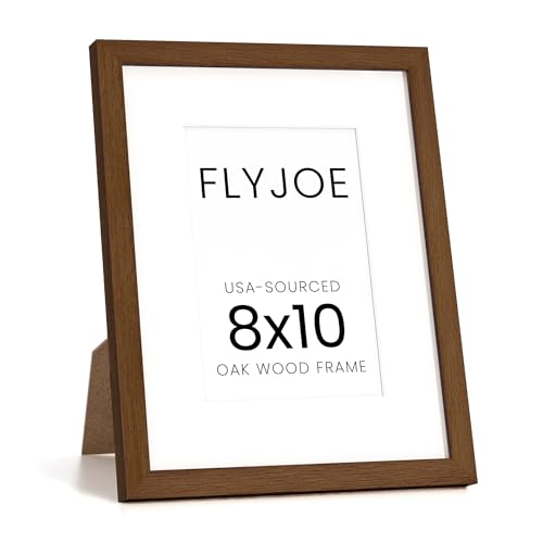 Image of FLYJOE 8x10 Oak Wood Picture Frame with Mat for 5x7, 8 by 10 USA-Sourced Natural Solid Wooden Photo Frame for Wall & Tabletop Display, Shatterproof Plexiglass, 1 Pack, Walnut Color