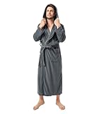 DAVID ARCHY Men's Robe Long Sleeve Lightweight Knit Bathrobe,Comfort Knee Length Hood Sleepwear(XL,Dark gray)