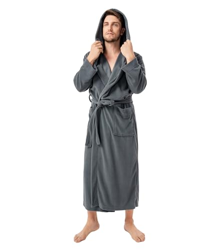DAVID ARCHY Men's Robe Long Sleeve Lightweight Knit Bathrobe,Comfort Knee Length Hood Sleepwear