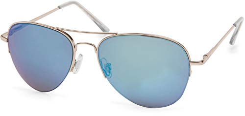 Preisvergleich Produktbild styleBREAKER Sonnenbrille verspiegelt, Pilotenbrille getönt mit Federscharnier, Unisex 09020037, Farbe:Gestell Halbrand Gold / Glas Blau