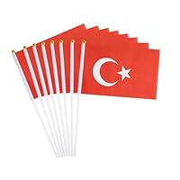 20 Pack Small Turkey Flags on Stick Mini Handheld Turkish Flag for Parades, Independence Day and Patriotic Events 5x8 Inch Durable Weather-Resistant Flags with 12 Inch Sticks(Turkey)