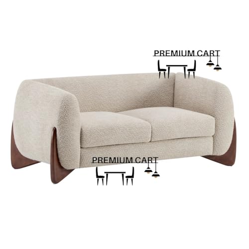 Image of Upholstered 3 Seater Sofa Three Seater Sofa with Wooden Legs for Living Room Hotels & Offices (Two Seater Boucle Beige)