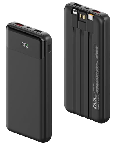 Power Bank 20000mAh, Powerbank 22,5W Schnellladung mit Integrierten 3 Kabel – Ansicht 1