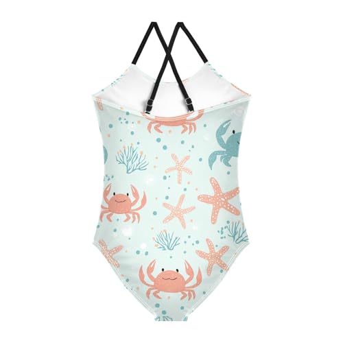 ZZKKO Cute Cartoon Crabs Starfish Girls Swimsuit One Piece Bathing Suit for Baby Girls' Swimwear 3-10T2