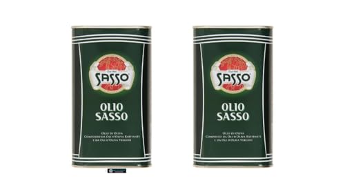 Sasso Olio d'Oliva, Composto da Oli d'Oliva Raffinati e Vergini, 2 x 1 Litro, Prodotto Italiano, + portachiavi italy shop service