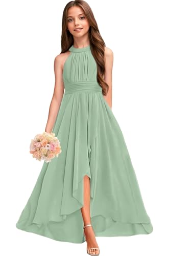 Chiffon Junior Bridesmaid Dresses Pleated Flower Girl Dress High-Low Evening Formal Party Gown for Wedding