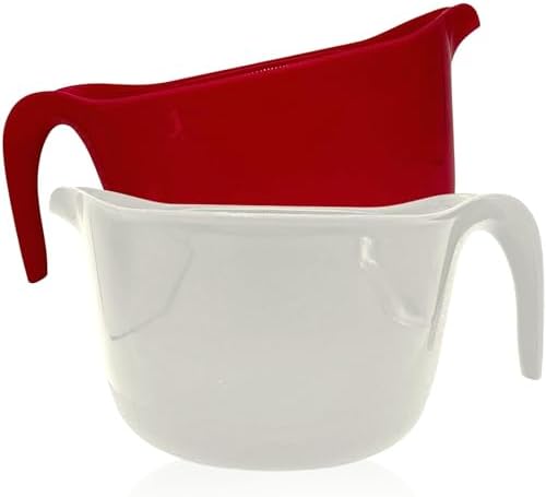 Osnell USA Large Mixing Bowls with Handles, 2 Pcs Microwave Safe 3.6 qt - Plastic Nesting Bowls for Kitchen, Batter Bowls, Easy to Clean, White & Red