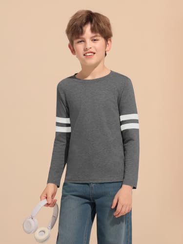 Image of Haloumoning Boys Long Sleeve Shirts Kids Crewneck T Shirts Casual Striped Tops Tees 5-14 Years