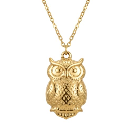 Only faith Collar con Colgante de Animales para Mujer, Acero Inoxidable 316L Bañado en Oro 18K, Cadena Ajustable 45cm+5cm, Diseños de Animales con Significado, Joyería Hipoalergénica (Búho)