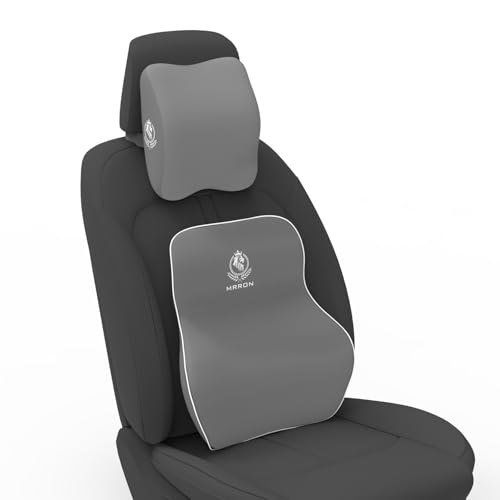 Image of MRRON Series Memory Foam Neck Rest & Extra Lumbar, Relief Pillow, 100% Soft Memory Foam Pillow, Adjustable Strap, Cervical Support for Car Seat. (Grey, Long Back)