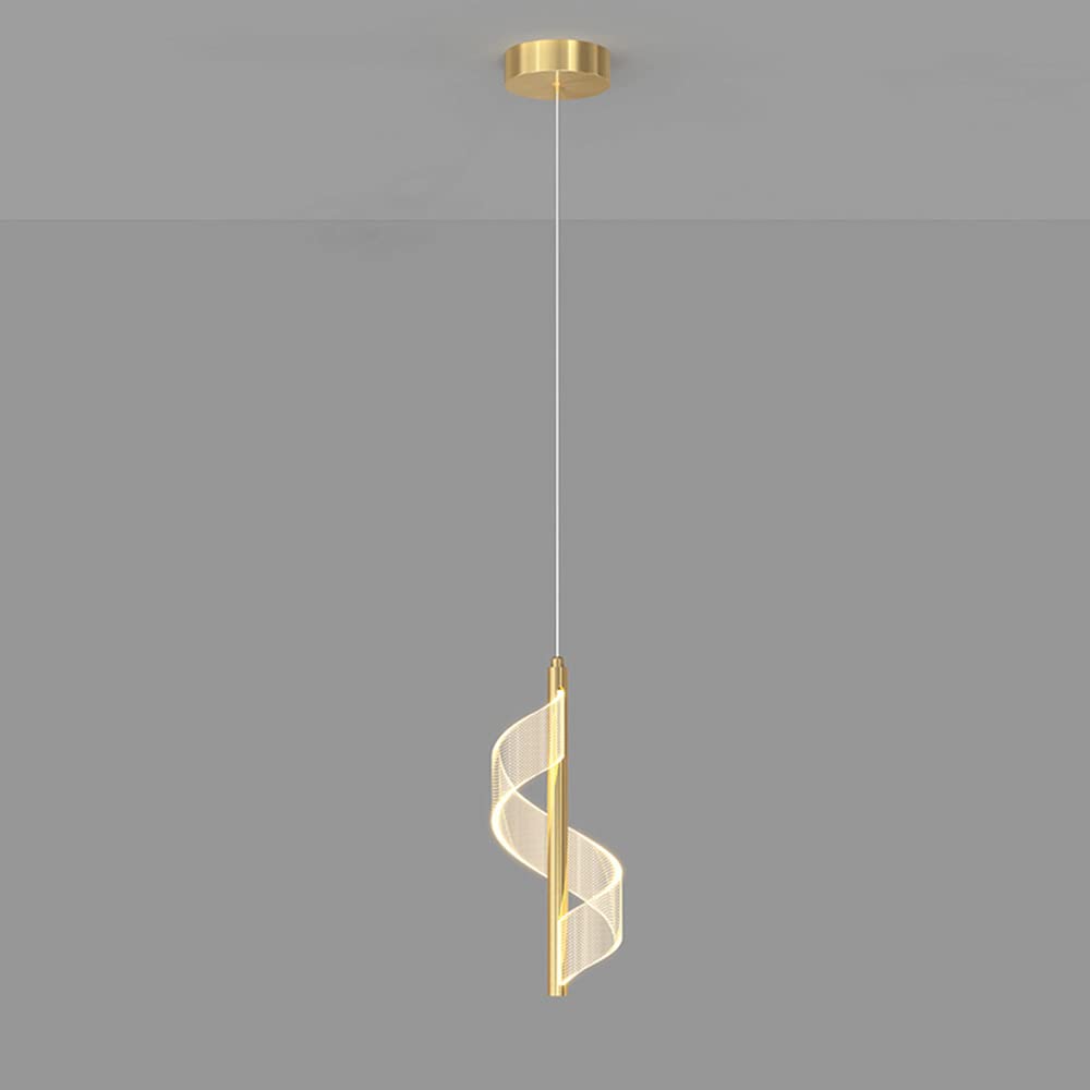 Złota spiralna lampa wisząca, mini lampka nocna wisząca, nowoczesny żyrandol LED, aluminiowe długie lampy wiszące ze skręconym akrylowym kloszem, 3 tryby kolorów oświetlenia Drop Lights