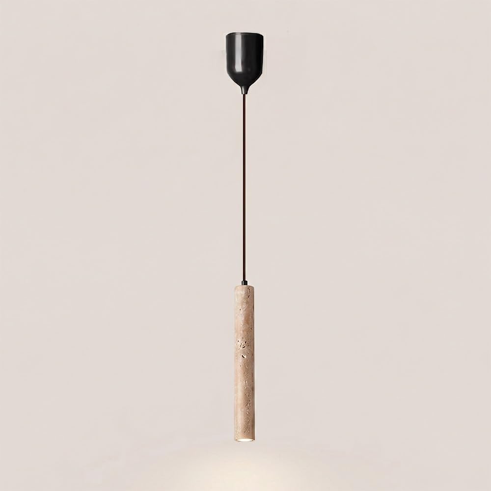COSRUB Long Tube Travertine Pendant Lights, Rise and Fall Linear Hanging Lamps Fixture Japanese Cylinder Stone Chandelier for Bedroom Bedside Entryway Bar(3000K)