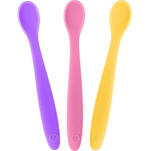 Image of WeeSprout Silicone Baby Spoons - First Stage Infant Feeding Utensils With Soft-Tip, Bendable Kitchenware for Parent & Self-Feeding, Ultra-Durable, Dishwasher Safe, Travel Case, Set of 3