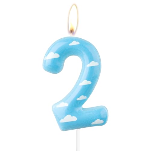 Cielo azul 2º cumpleaños velas,nubes blancas número 2 vela para pastel,decoraciones de 2º cumpleaños para niños y niñas,decoraciones juguete temáticas fiesta de historia pastel de granja para
