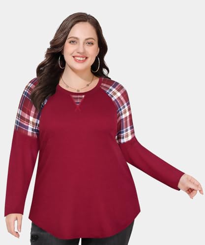 Image of CARCOS Plus Size Tops for Women Color Block Flower /Striped /Camo Crew Neck Long Sleeve Tee Shirt