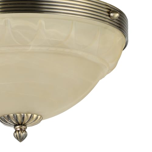 EGLO Lampa sufitowa Marbella, 3-punktowa lampa sufitowa Vintage, rustykalna, lampa do salonu z oksydowanego odlewu metalu i szkła Alabaster w kolorze