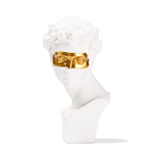Estatua Busto Hombre David Máscara Griega Resina Blanca y Dorada