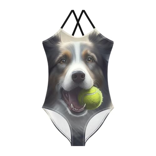 Dog Tennis Ball Toddler Swim Suit Girl Quick Dry Crossback Girls 1 Piece Swimsuit 3T