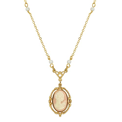 Light Pink Oval Faux Pearl Cameo Pendant Necklace, 1928 Jewelry