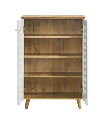 Image of DeckUp Amari 2-Door Engineered Wood Shoe Rack (Wotan Oak & White, Matte Finish)