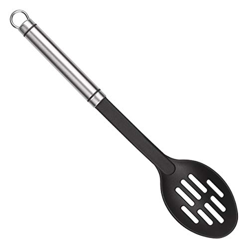 Tala Nylon Slotted Spoon with Stainless Steel Handle, Ideal for use with Non-Stick Kitchenware as it Will not Scratch The Coating, Perfect for Serving, Dishwasher Safe, Silver