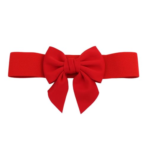 Red Bow Belt for Women Dresses Women's Bowknot Wide Elastic Band Belt Waistband Vintage Stretchy Belt Waist Decoration2