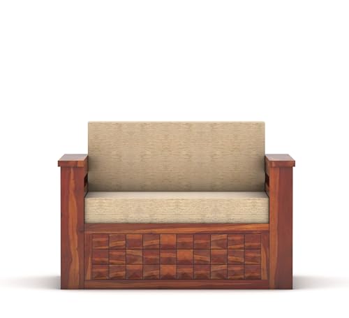 Image of Sheesham Wooden 2 Seater Sofa Cum Bed with Mattresses for Home Living Room | Rosewood 2 Seater Sofa Cums Bed for Bedroom Without Pillow | Solid Wood Sofa Bed (Honey DB, 2 Seater)