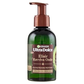 Garnier Ultra Dolce Olio Nutriente, Per Capelli Secchi, Crespi e Mossi, Capelli Ridefiniti e Nutriti, Effetto Anti-Crespo per 4 Giorni, Con Olio di Avocado e Burro di Karité, Ravviva Onde, 120 ml