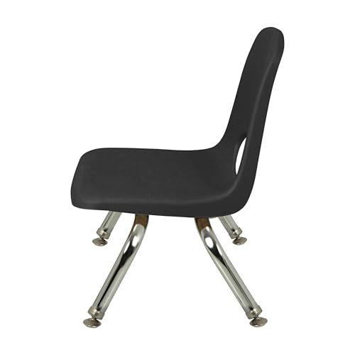 Image of FDP 8 inch School Stack Chair, Stacking Student Seat with Chromed Steel Legs and Swivel Glides for Daycare, Preschool and Homeschool - Black, 14750-BK