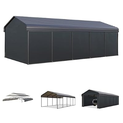 MFSTUDIO Carport 12x25 ft, Outdoor Heavy Duty Carports with Sidewalls, Metal Car Port Shed Shelters Garage Shelter Shade Car Ports with Galvanized Roof for 2 Cars, Truck and Boats ?