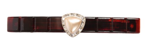 Caravan Hand Decorated Badge with Large Pearl and Swarovski Crystal Stones on Tortoise Shell.65 Ounce